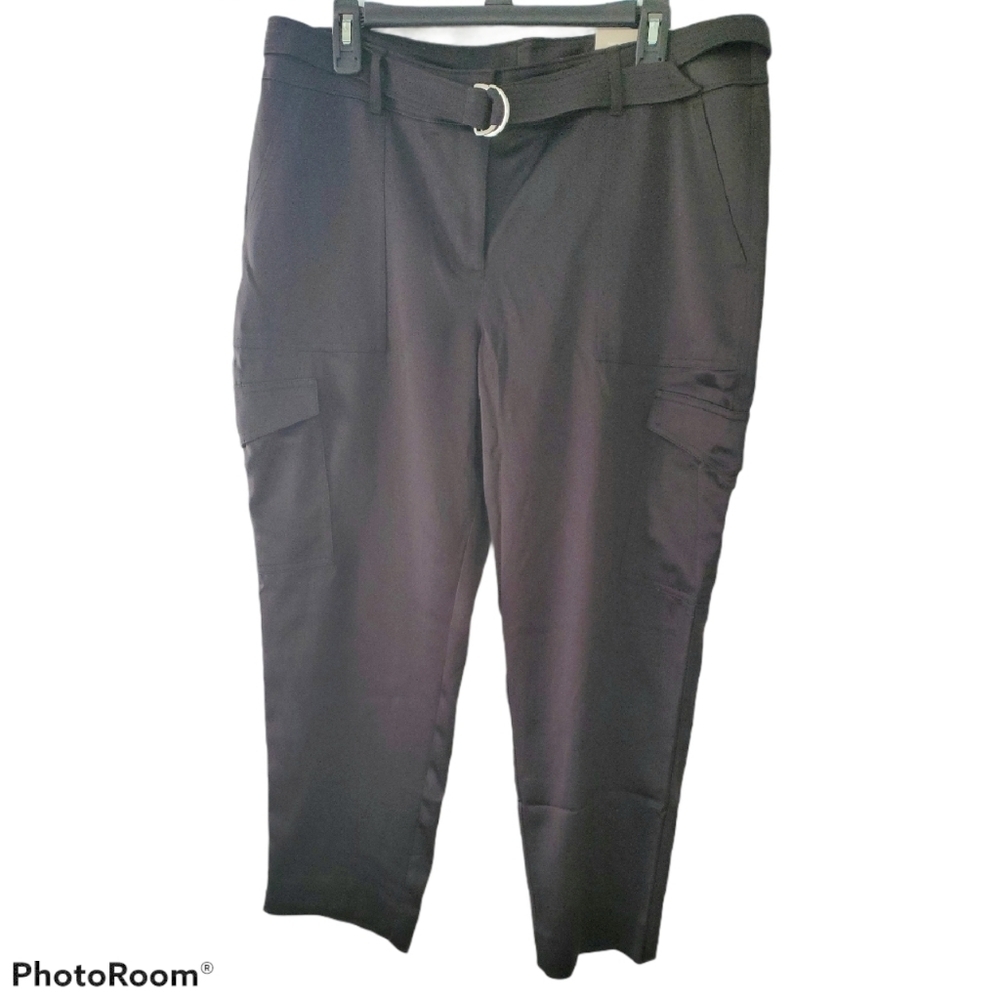 Chico's Black Satin High Rise Cargo Ankle Pants